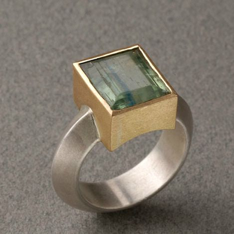 Vintage Green Square Gold & Silver Ring-EllyBoutique