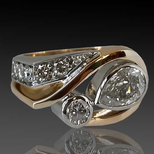 Vintage Irregular Zirconia Gold & Silver Ring-EllyBoutique