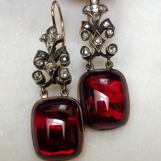 Vintage Red Bright Stone Earrings-EllyBoutique
