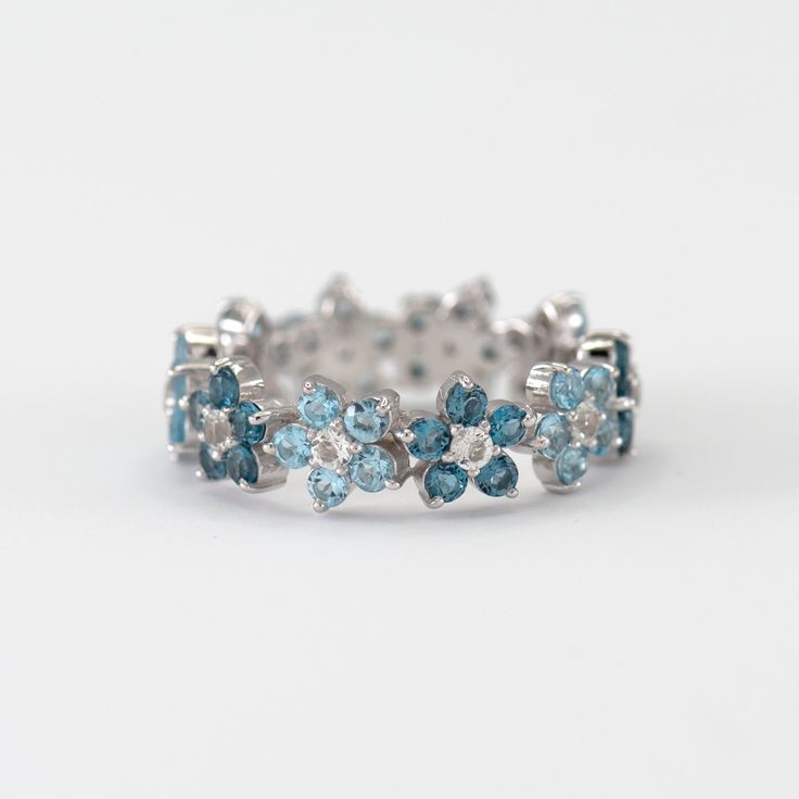 Vintage Blue Daisy Silver Ring-EllyBoutique