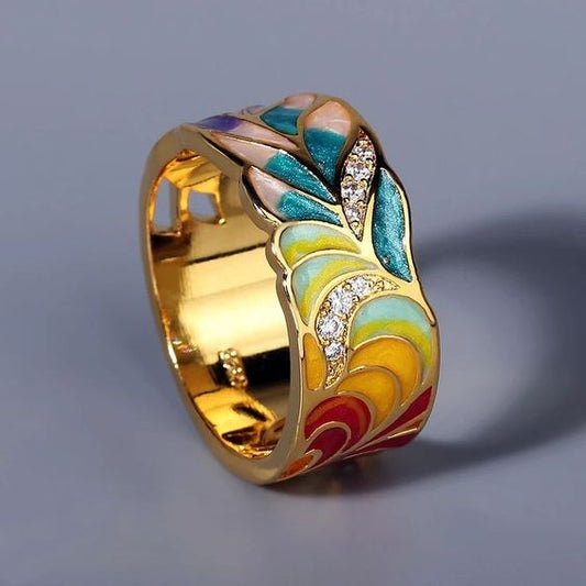 Vintage Enamel Colorful Gold Ring-EllyBoutique
