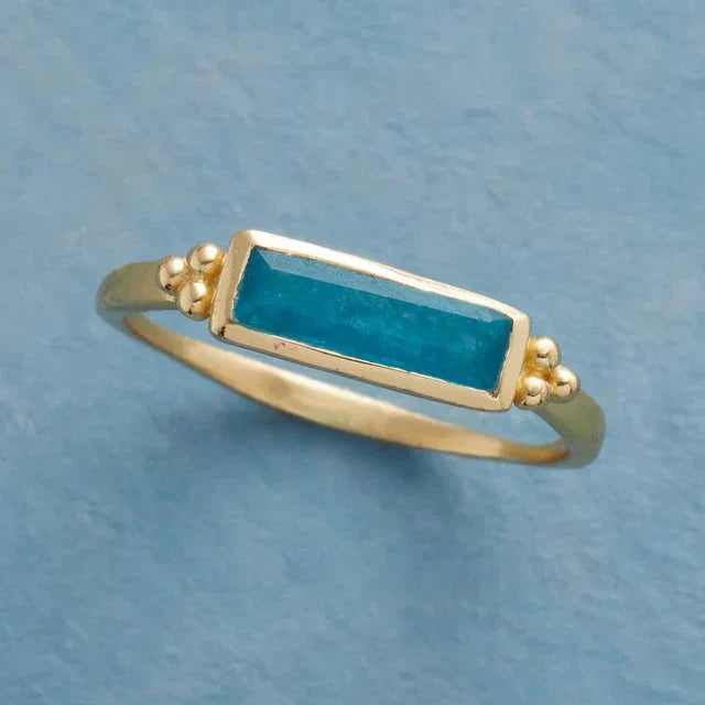 Vintage Blue Rectangular Gold Ring-EllyBoutique