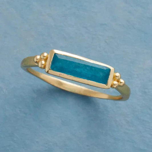 Vintage Blue Rectangular Gold Ring-EllyBoutique