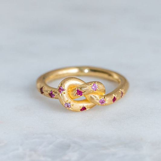 Vintage Pink Knotted Celestial Gold Ring-EllyBoutique
