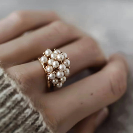 Inlaid Pearls Gold Ring-EllyBoutique
