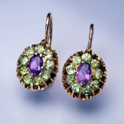 Vintage Bright Rounded Green & Purple Earrings-EllyBoutique