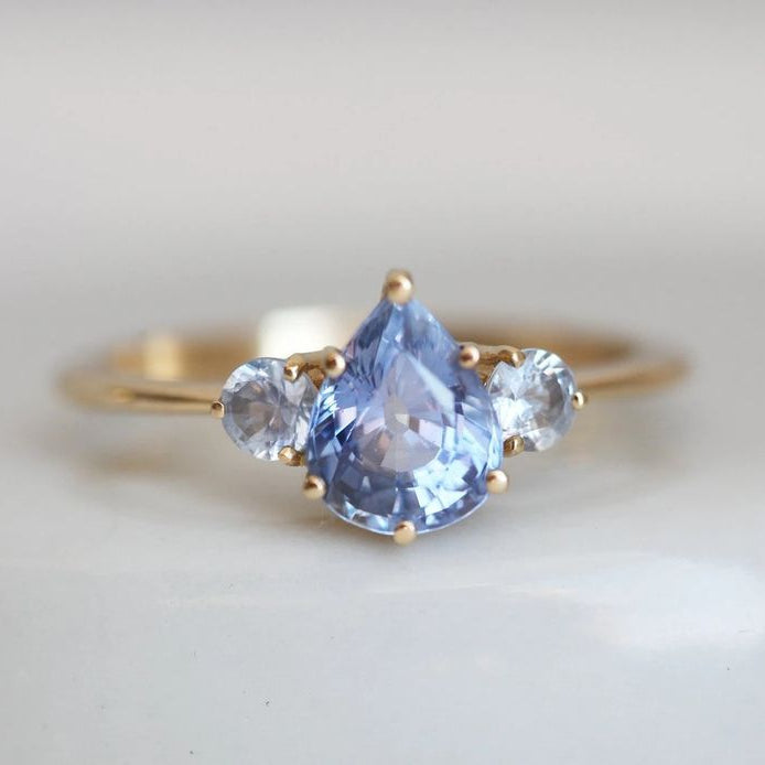 Vintage Blue Crystal Drop Gold Ring-EllyBoutique