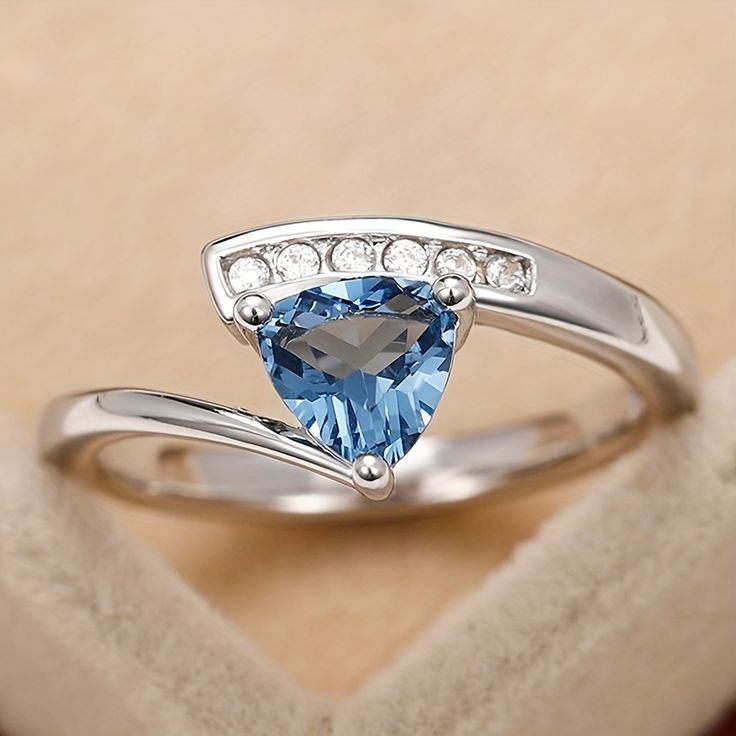 Vintage Elegant Blue Crystal Silver Ring-EllyBoutique