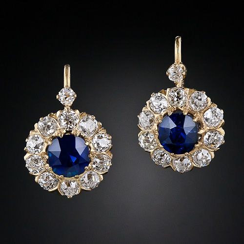 Vintage Crystaline Blue Rounded Earrings-EllyBoutique