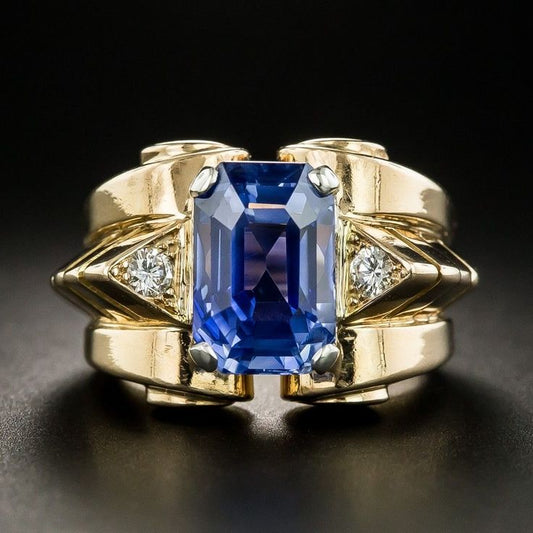 Vintage Zirconia Blue Gold Ring-EllyBoutique