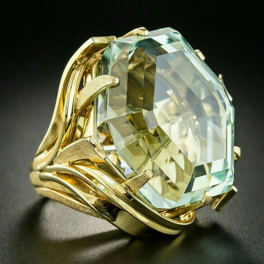 Vintage Greenish Yellow Glass Gold Ring-EllyBoutique