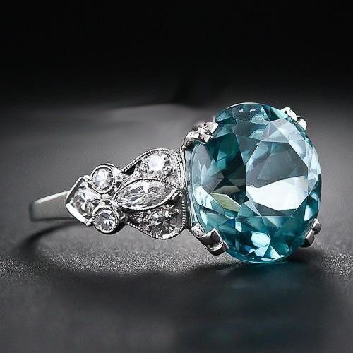 Vintage Blue Rounded Cut Zirconia Ring-EllyBoutique