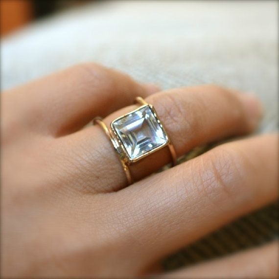 Vintage Cubic Glass Gold Fine Ring-EllyBoutique