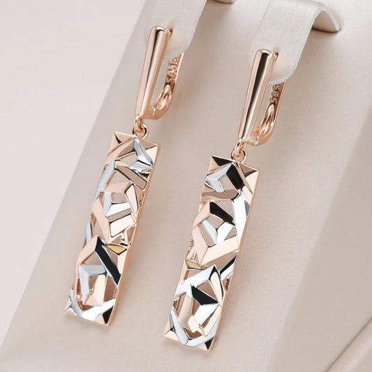 Elegant Rectangular Gold and Silver Earrings-EllyBoutique