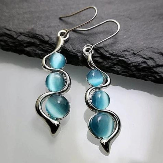 Triple Blue Crystal Earrings in Silver-EllyBoutique