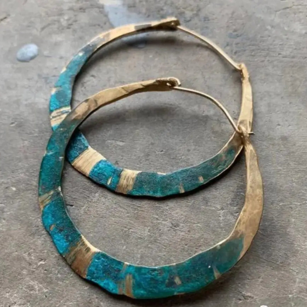 Vintage Turquoise Hoop Earrings-EllyBoutique