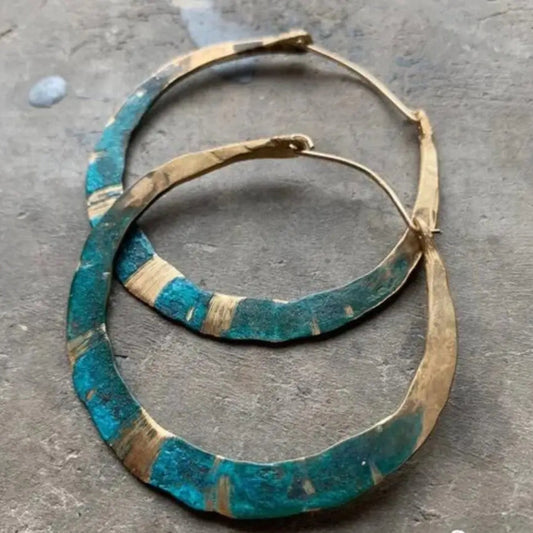 Vintage Turquoise Hoop Earrings-EllyBoutique