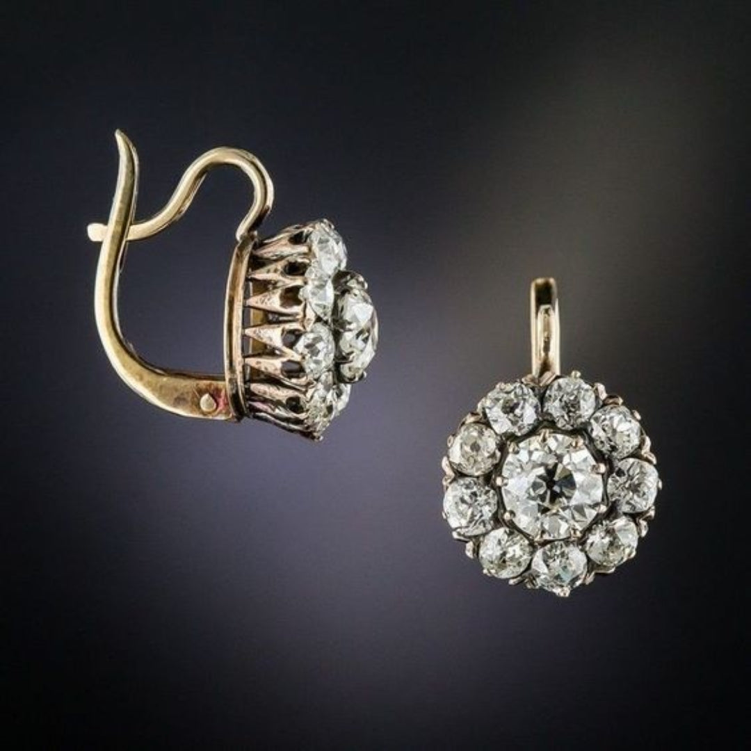 Vintage Inlaid Gems Gold Earrings-EllyBoutique