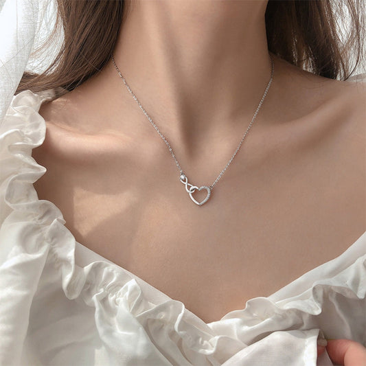 Silver Zirconia Heart Necklace-EllyBoutique