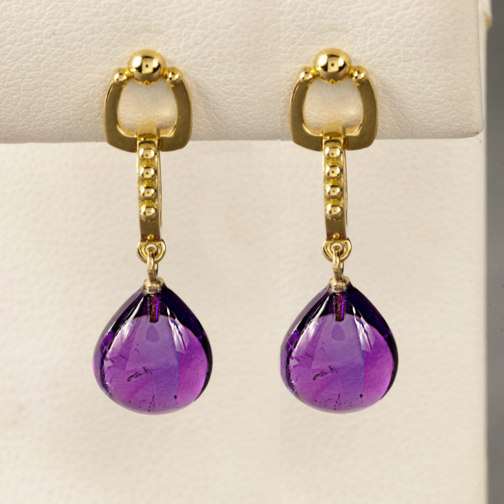 Vintage Purple Glass Gold Earrings-EllyBoutique