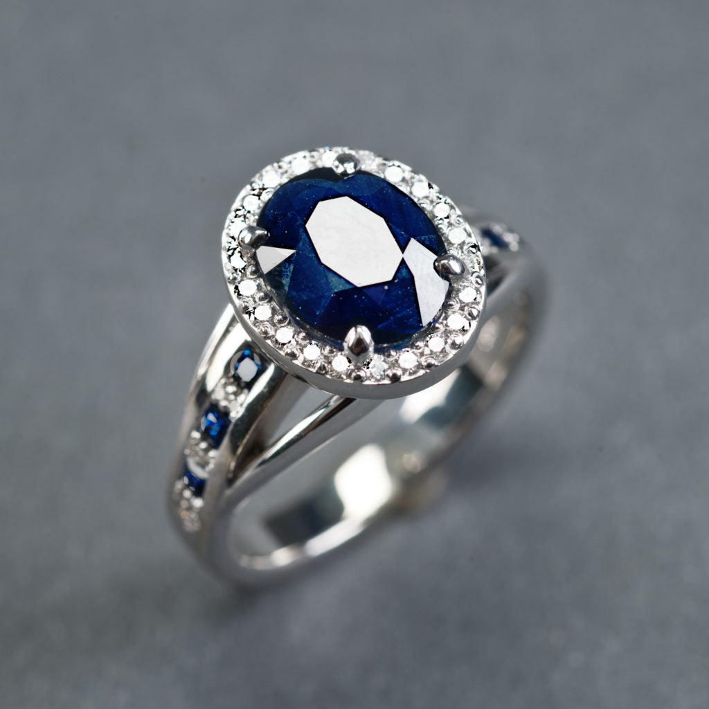 Vintage Blue Inlaid Rounded Zirconia Silver Ring-EllyBoutique