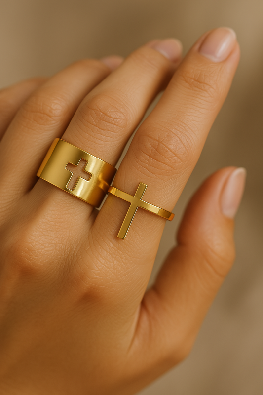 Matching Cross Gold Adjustable Ring Set-EllyBoutique