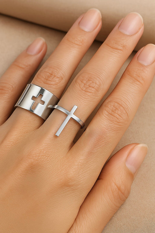 Silver Minimalist Faith Adjustable Ring Set-EllyBoutique