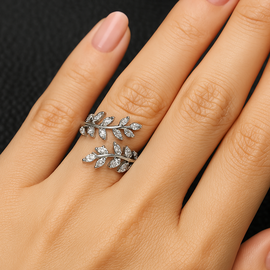 Vintage Floral Leaf Silver Adjustable Ring-EllyBoutique
