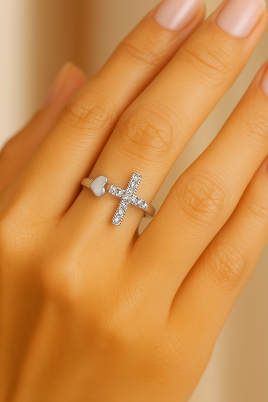 Vintage Love Cross Silver Resizable Ring-EllyBoutique