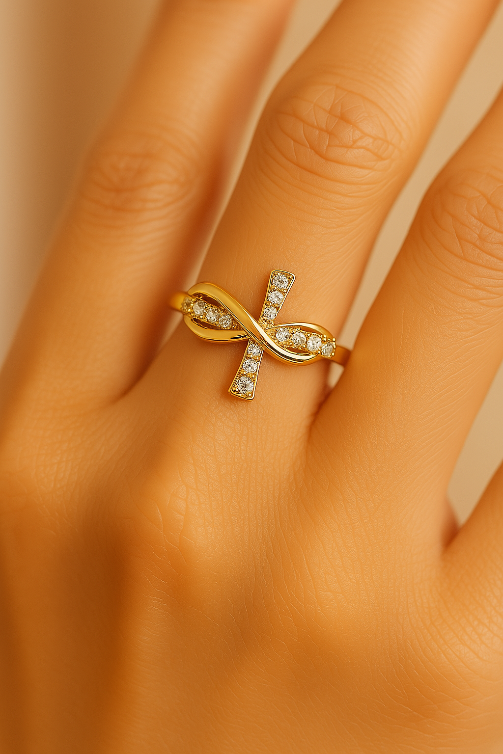 Gold Twisted Cross Resizable Ring-EllyBoutique