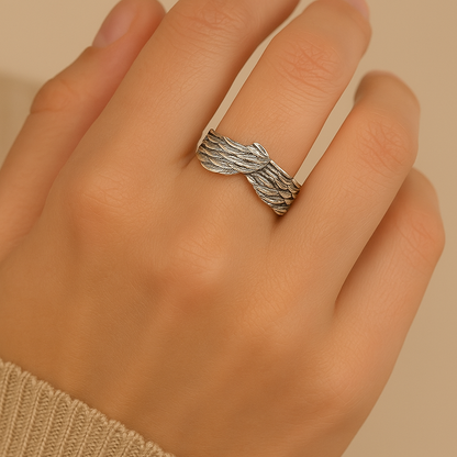 Winged Faith Silver Adjustable Ring-EllyBoutique