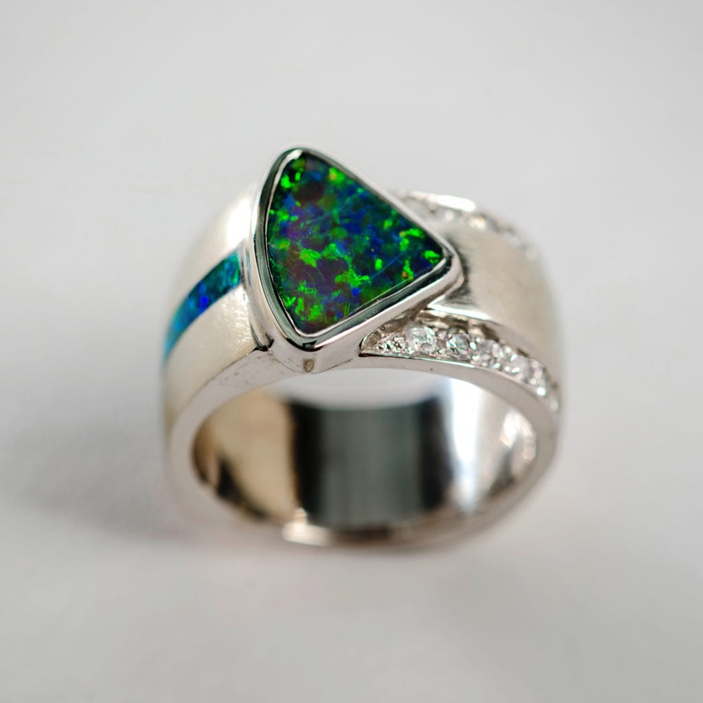 Vintage Bright Green & Blue Opal Ring-EllyBoutique
