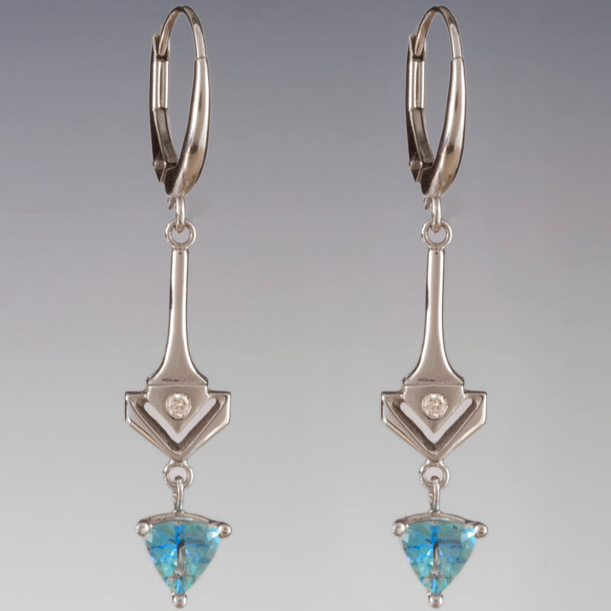 Vintage Blue Zirconia Arrow Earrings-EllyBoutique