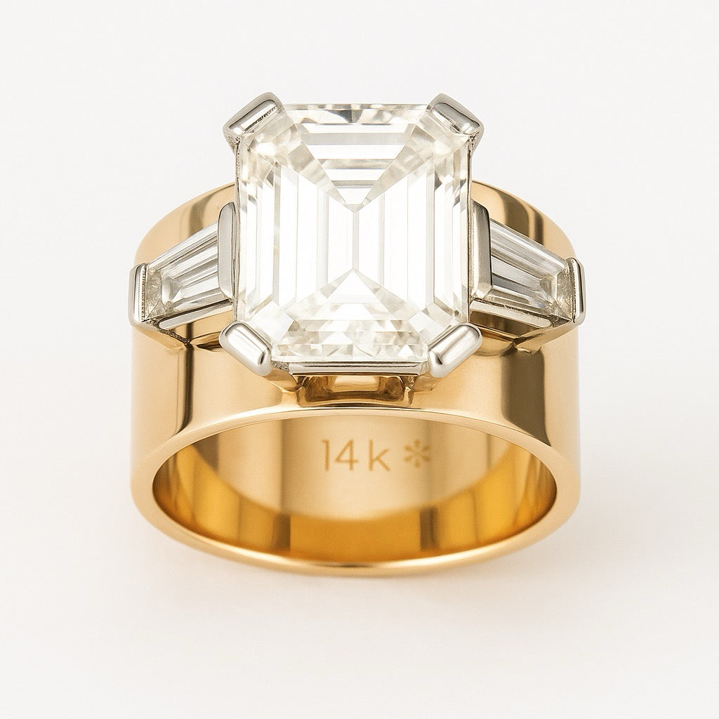 Vintage Cubic Glass Golden Ring