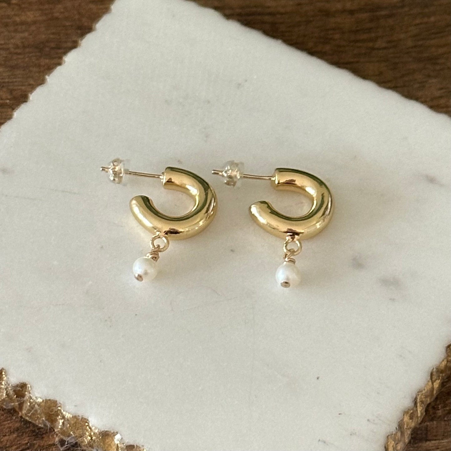 Ileana Thick Hoop Pearl Earrring-EllyBoutique