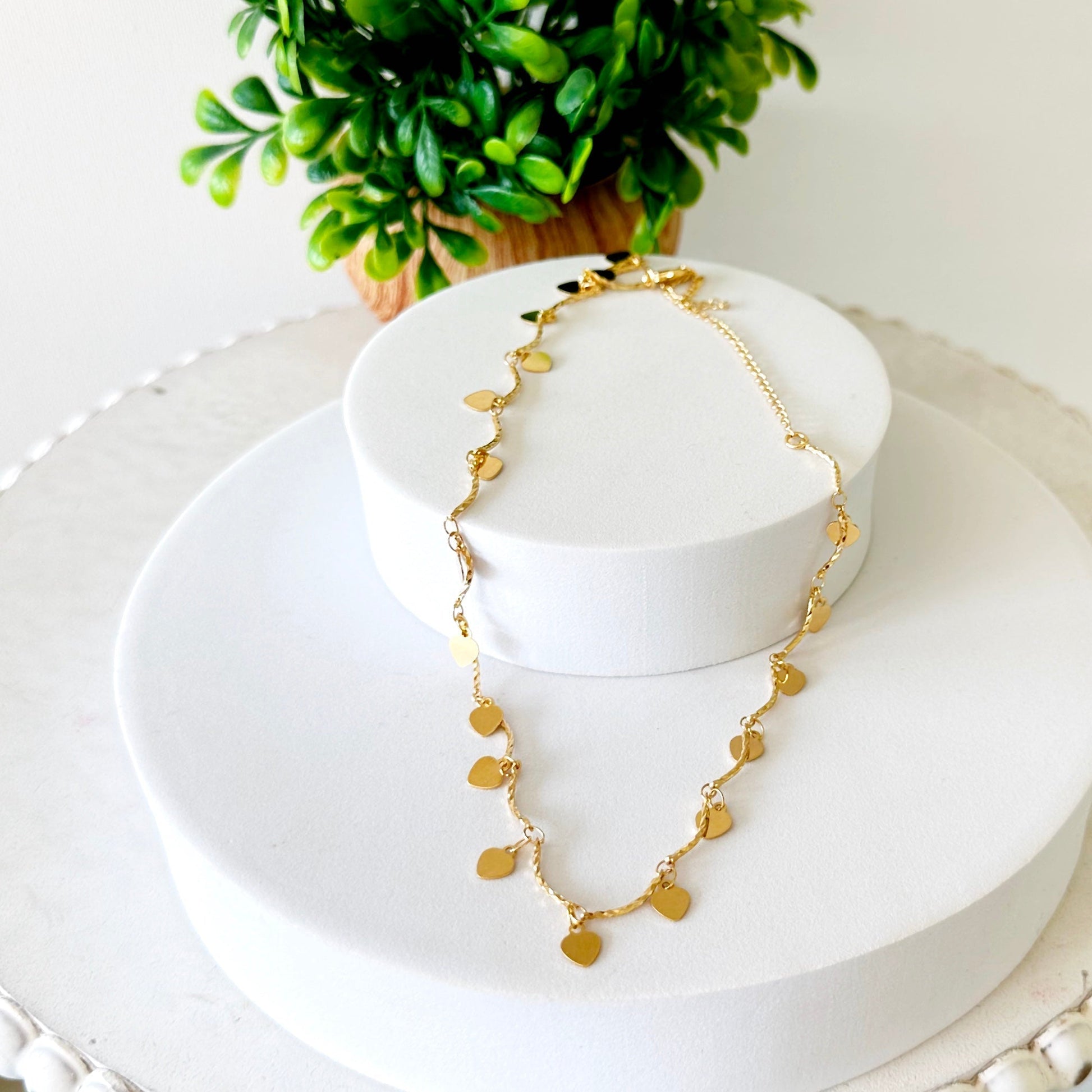 Melita Dangle Heart Choker Necklace-EllyBoutique