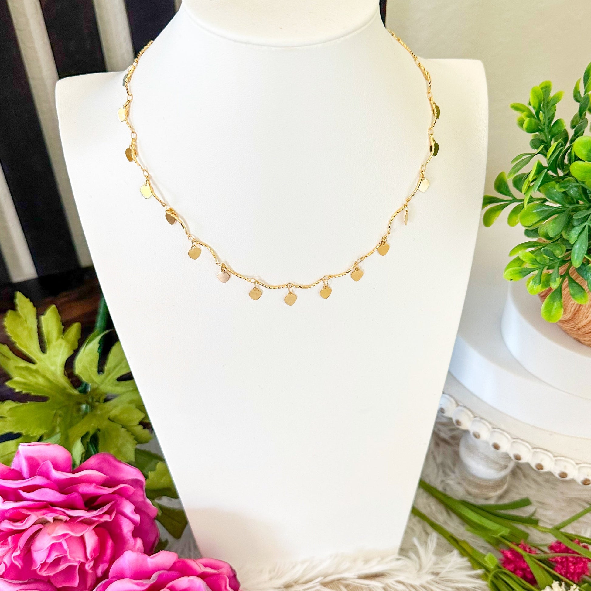 Melita Dangle Heart Choker Necklace-EllyBoutique