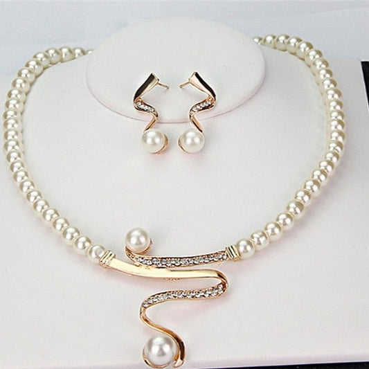Natural Pearl Necklace + Earrings Set-EllyBoutique