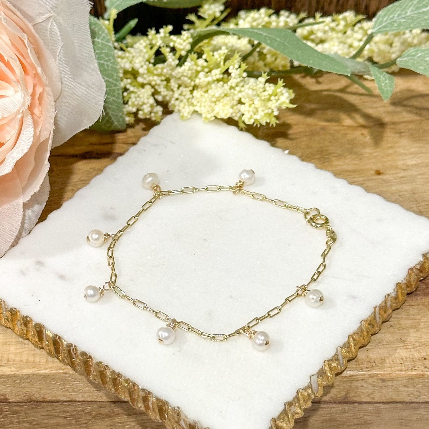Gina Mini Pearl Charm Bracelet-EllyBoutique