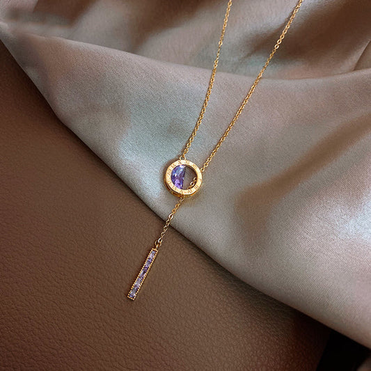 Roman Necklace with Purple Zirconia in Gold-EllyBoutique