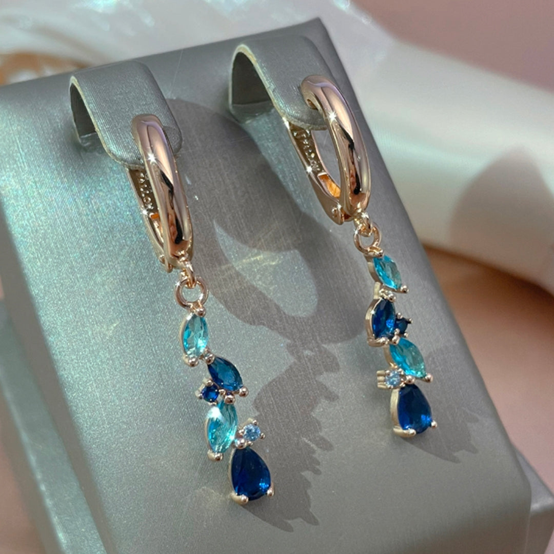 Blue Crystal Dangling Earrings-EllyBoutique