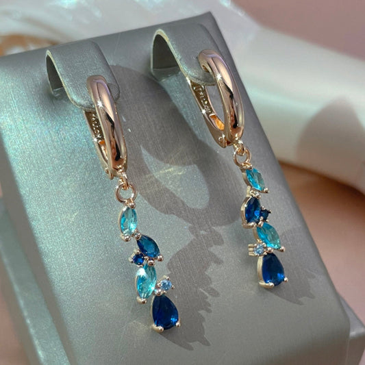 Blue Crystal Dangling Earrings-EllyBoutique