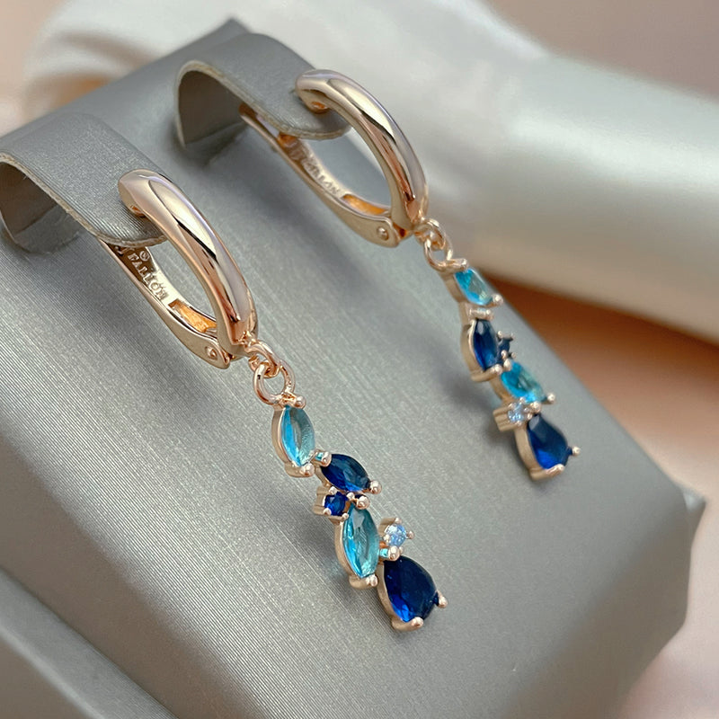 Blue Crystal Dangling Earrings-EllyBoutique