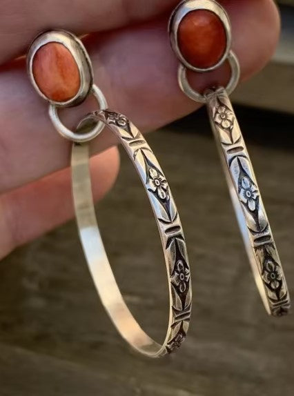 Vintage Coral Stone Dangling Earrings-EllyBoutique