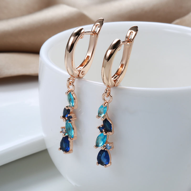 Blue Crystal Dangling Earrings-EllyBoutique