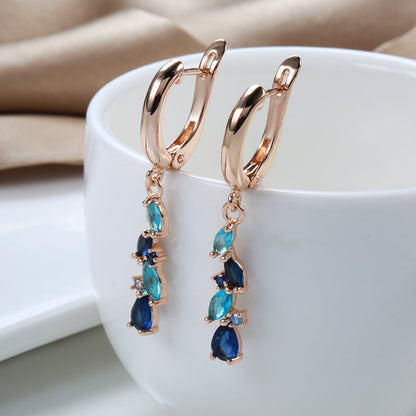 Blue Crystal Dangling Earrings-EllyBoutique
