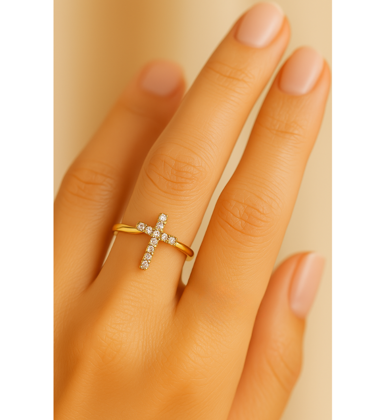 Gold Crystal Cross Resizable Ring-EllyBoutique