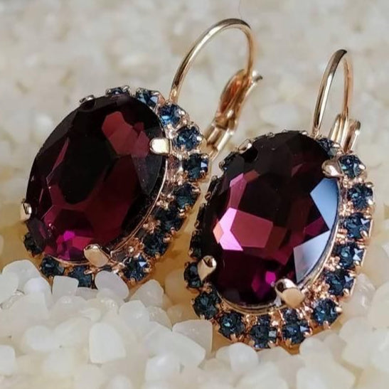 Vintage Garnet Blue Zirconia Earrings-EllyBoutique