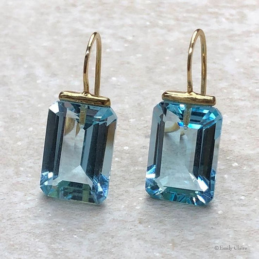 Vintage Rectangular Blue Glass Earrings-EllyBoutique