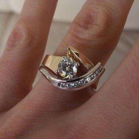 Vintage Irregular Gold & Silver Zirconia Ring-EllyBoutique